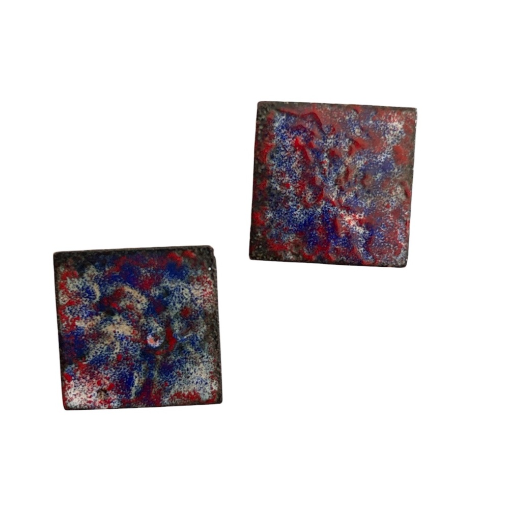 MCM Vintage Matisse Renoir Style Abstract Copper Enameled Square Earrings